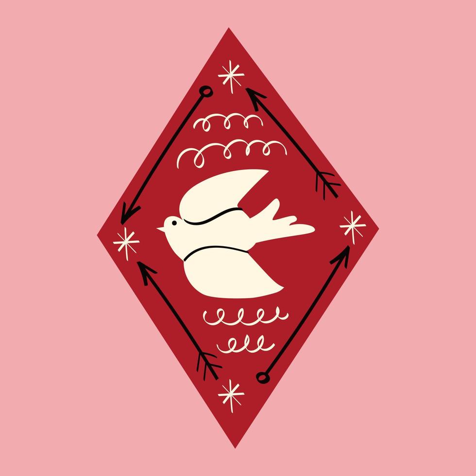 de duif van vrede in een rood diamant. de magisch mystiek symbool van de duif vector