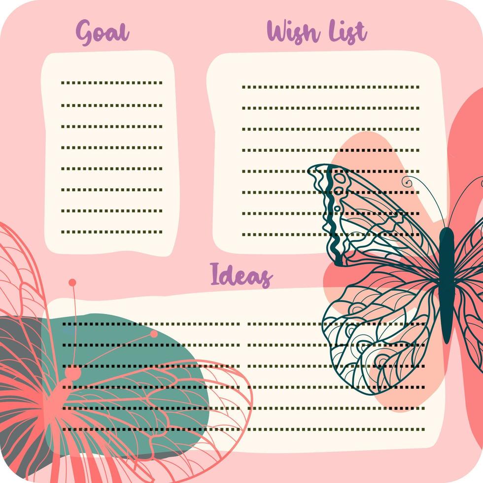 kogel logboek gekleurd school- rooster met bloem en vlinder thema's. week dagen, maanden, planner, gewoonte tracker vector
