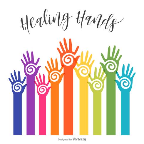 Kleurrijke bereiken Healing Hopi Hands Vector Design