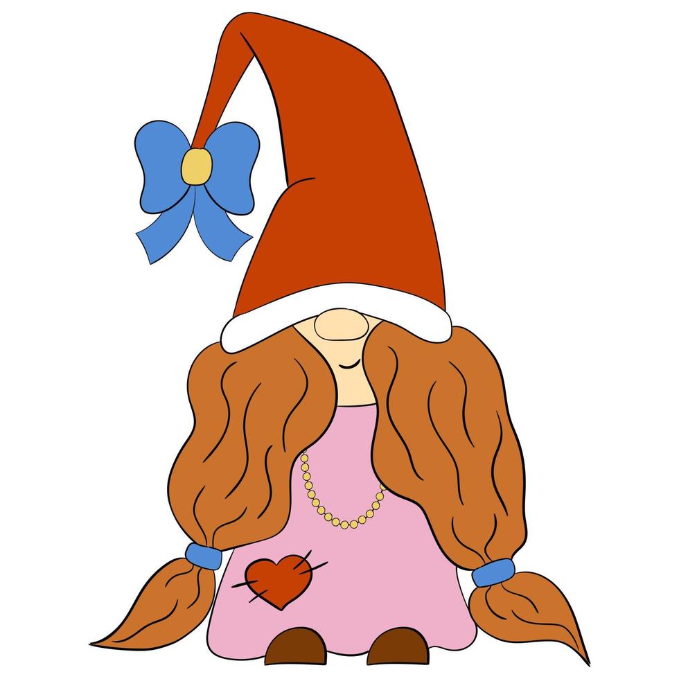 tekenfilm Kerstmis gnoom meisje. vector illustratie van schattig dwergen Aan een wit achtergrond.