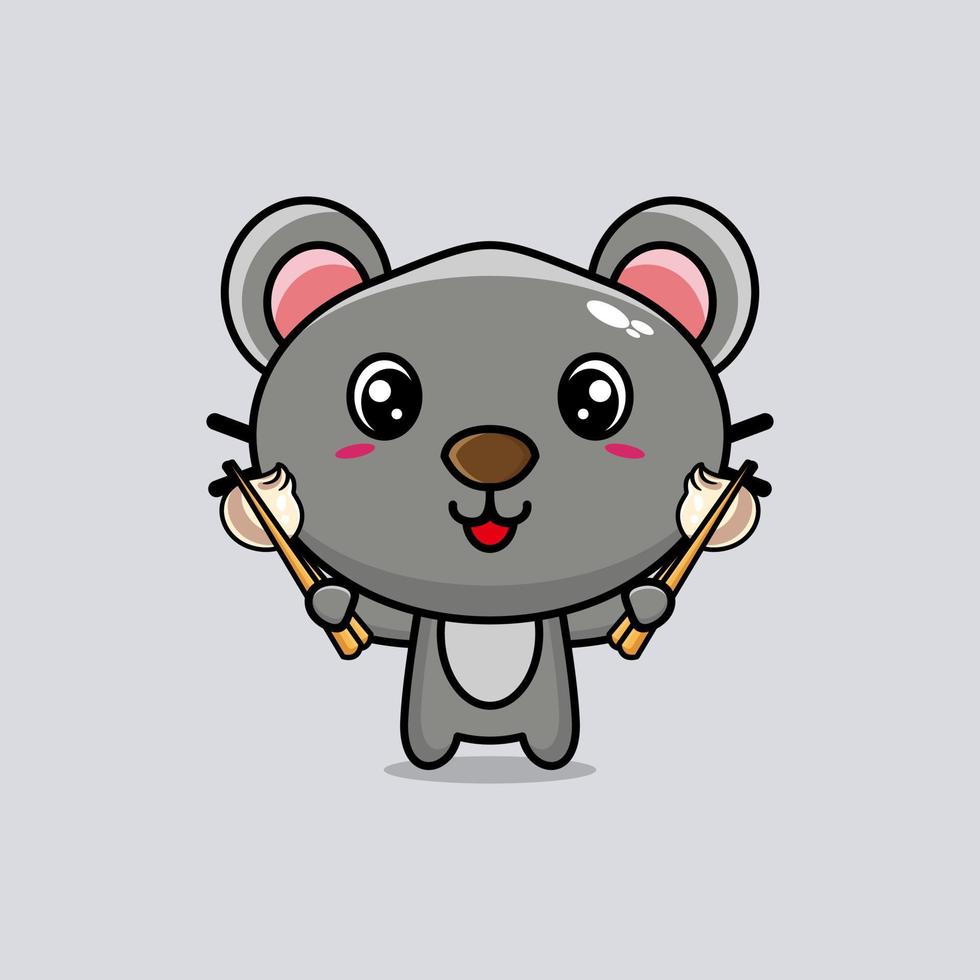 illustratie van schattig muis tekenfilm mascotte is aan het eten afm som vector