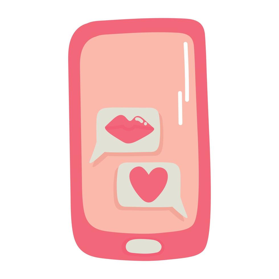 tekening clip art telefoon met romantisch berichten stickers vector