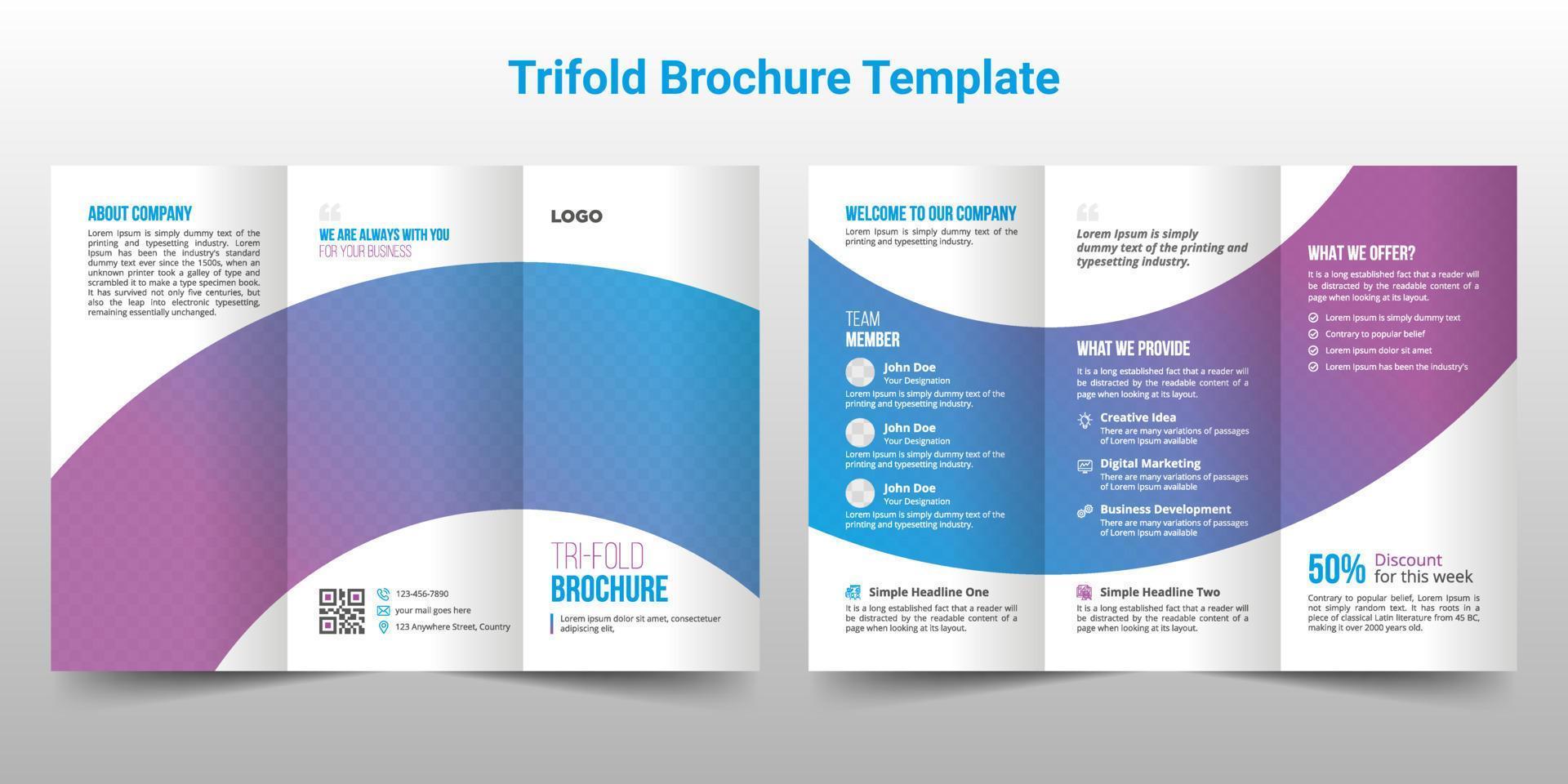 creatief zakelijke bedrijf drievoud brochure sjabloon ontwerp, abstract bedrijf drievoud brochure vector sjabloon