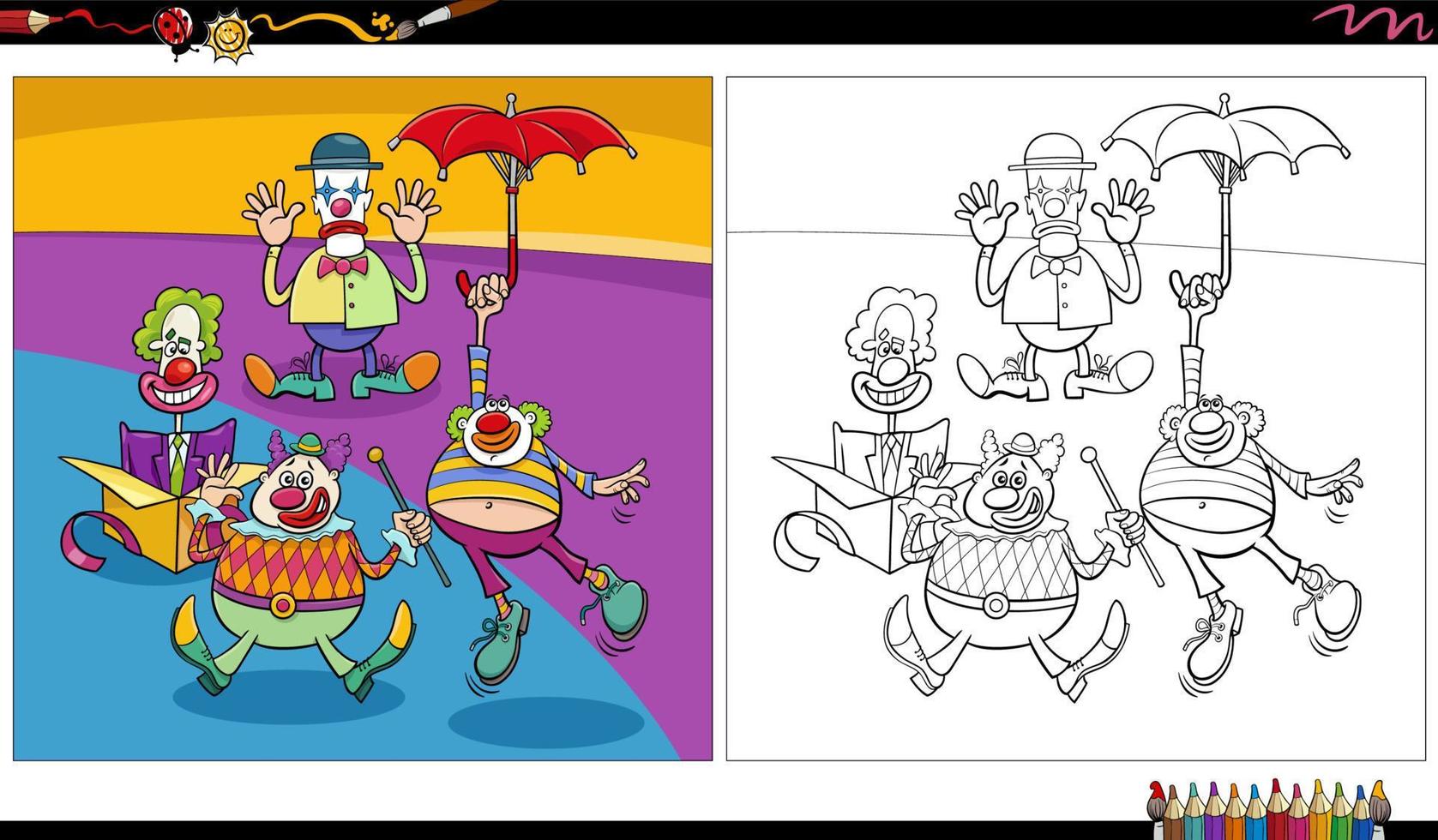 grappig grappig clowns tekens groep kleur bladzijde vector