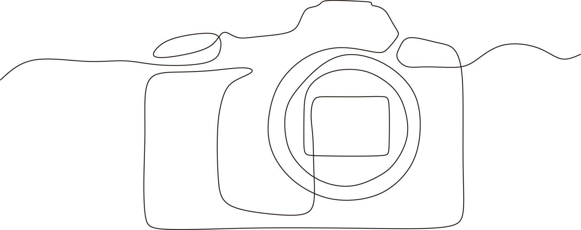 zwart en wit een lijn camera ontwerp. dslr camera digitaal vector met single doorlopend lijn tekening in lineair minimalisme stijl. fotografisch uitrusting concept geïsoleerd Aan achtergrond vector ontwerp ik