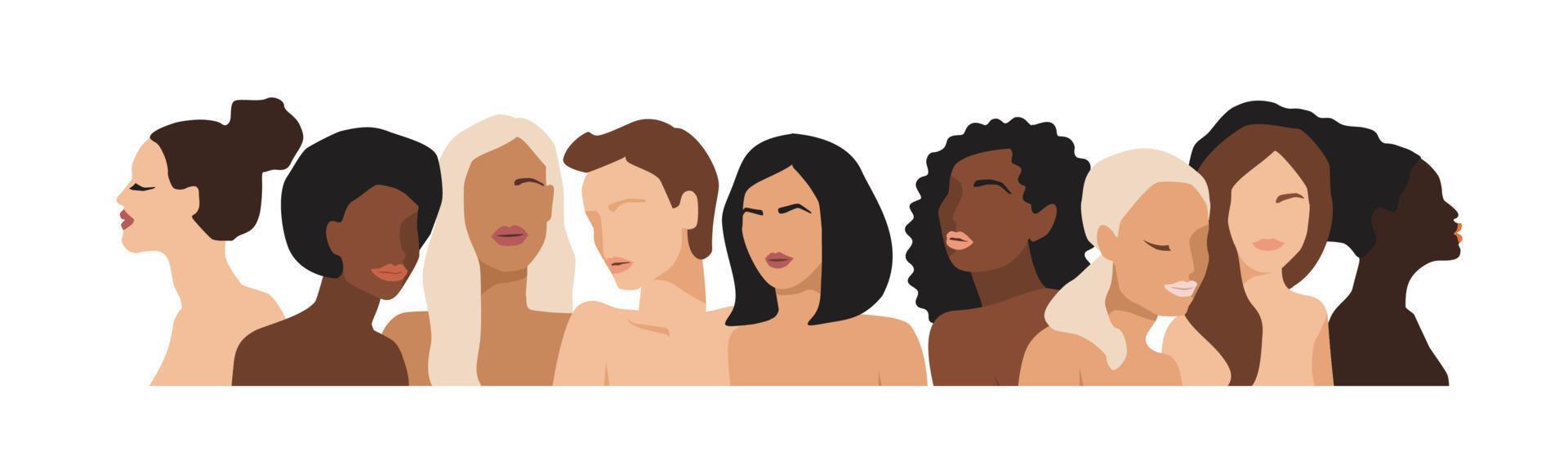 geïsoleerd vector illustratie van abstract Dames met verschillend huid kleuren. worstelen voor vrijheid, onafhankelijkheid, gelijkwaardigheid. concept voor Internationale vrouwen dag en andere gebruik