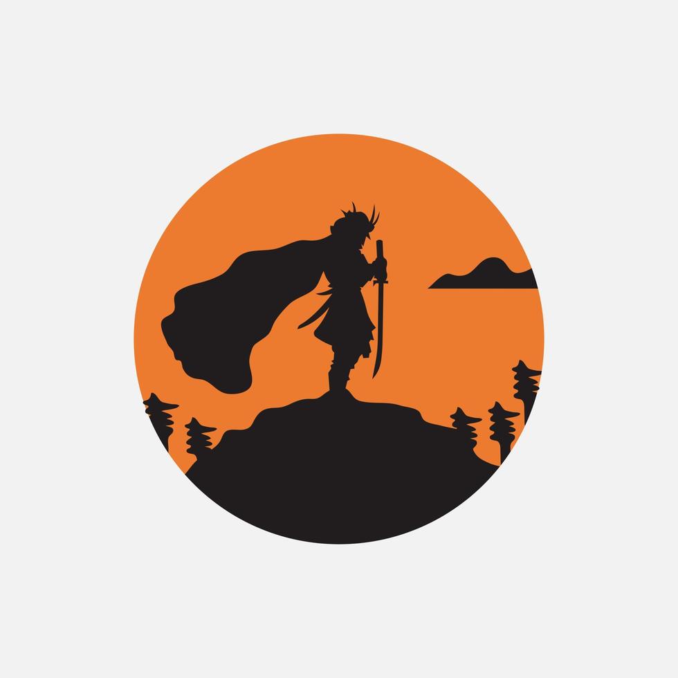 samurai Aan de heuvel logo icoon vector