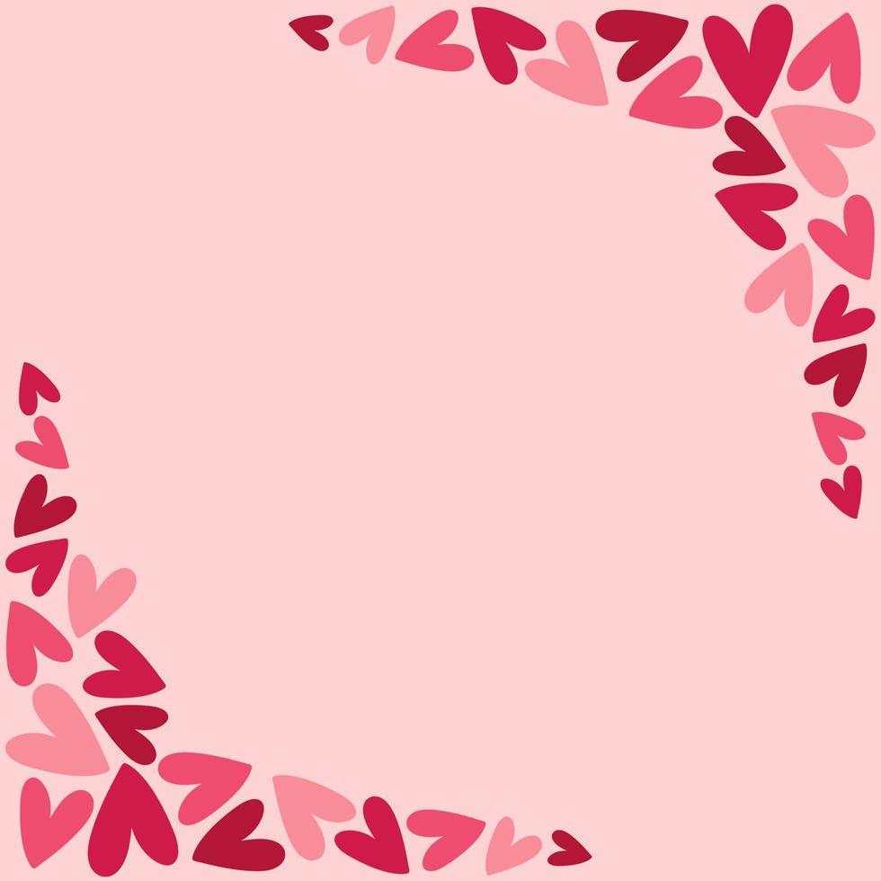 kader met roze en rood harten Aan roze achtergrond. hand- getrokken tekening stijl vector
