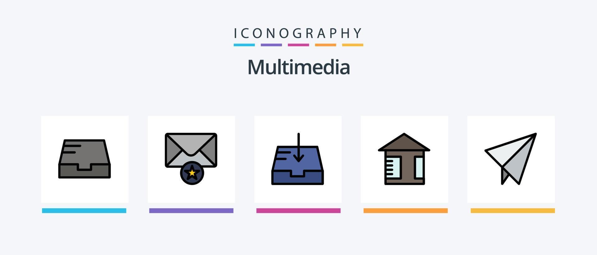 multimedia lijn gevulde 5 icoon pak inclusief . buffer. logboek. creatief pictogrammen ontwerp vector