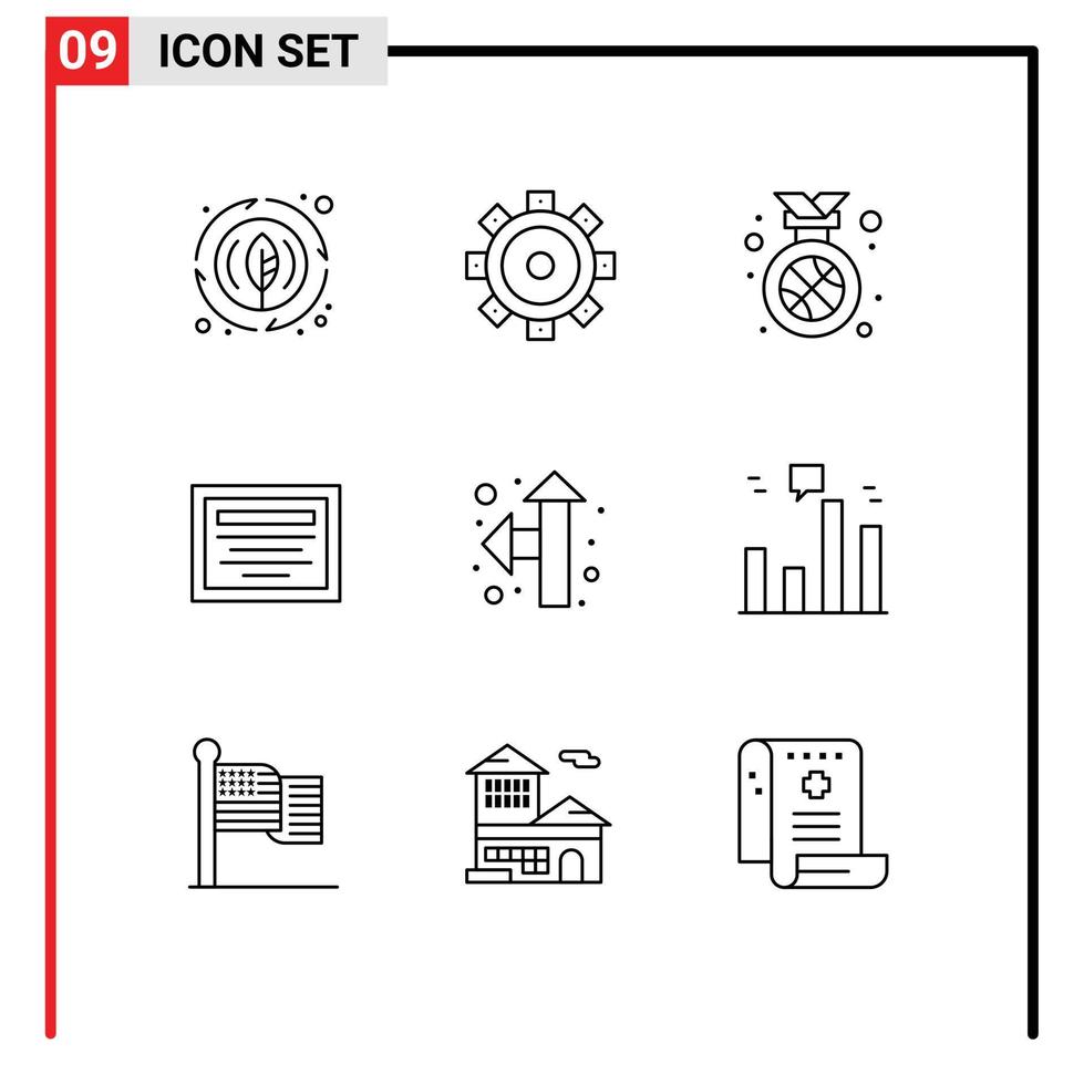 9 thematisch vector contouren en bewerkbare symbolen van bedrijf wijzer medaille richting het dossier bewerkbare vector ontwerp elementen