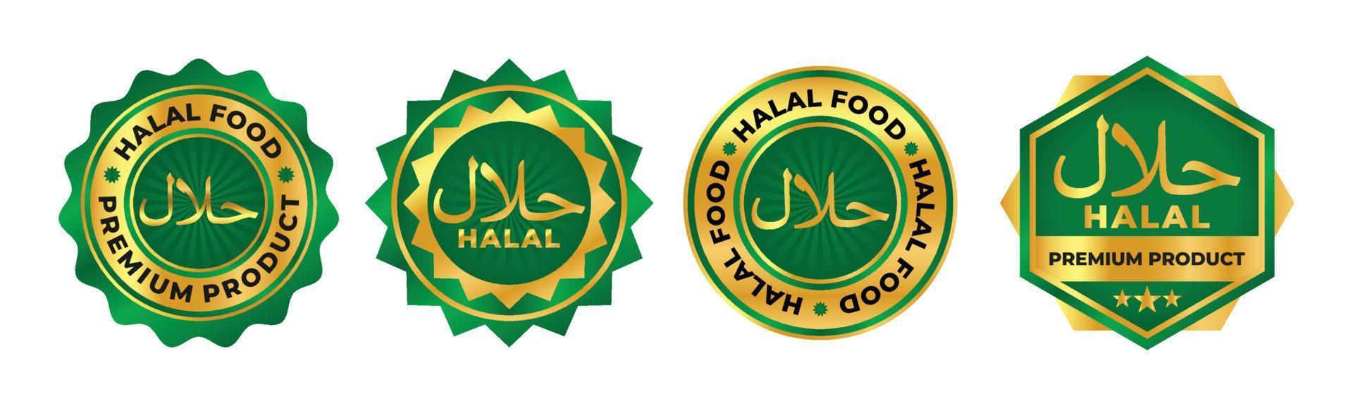 halal voedsel en Product insigne logo vector met groen en goud kleur