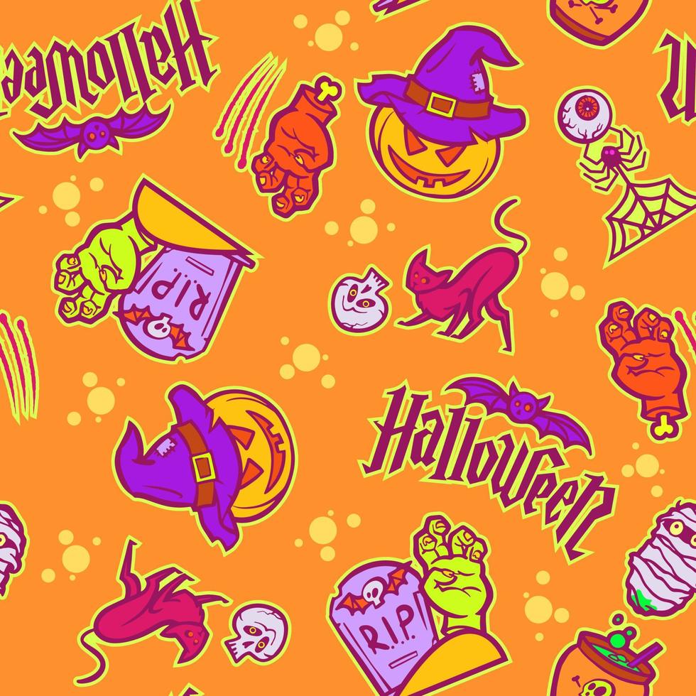 naadloos patroon voor halloween vakantie decoratie. halloween symbolen tekenfilm stijl pompoen, vleermuis.vector illustratie vector