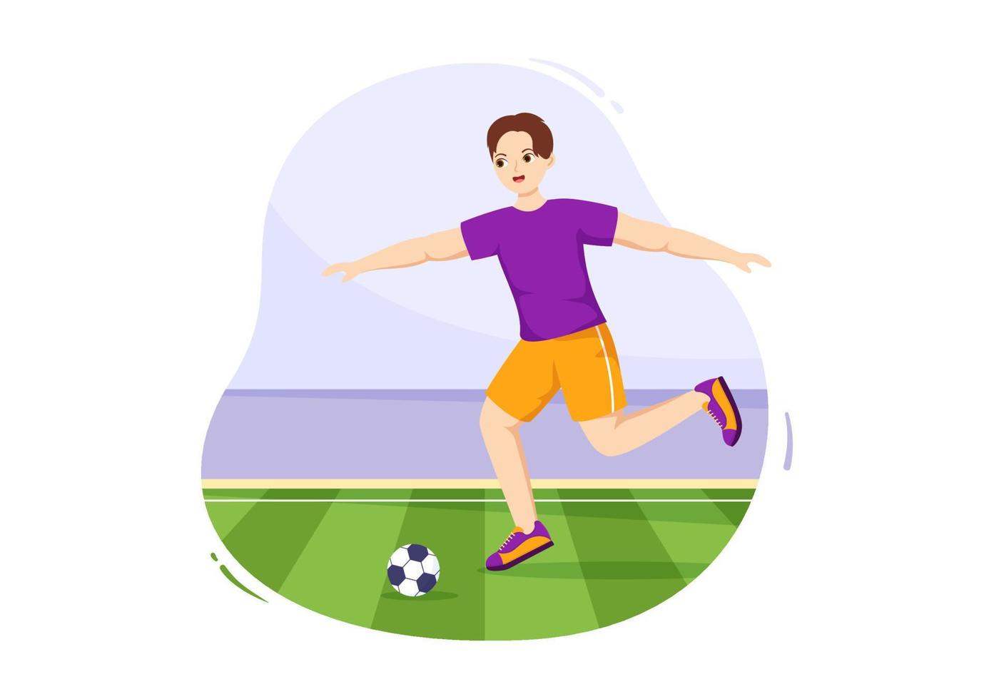 zaalvoetbal, voetbal of Amerikaans voetbal sport illustratie met spelers het schieten een bal en dribbelen in een kampioenschap sport- vlak tekenfilm hand- getrokken Sjablonen vector