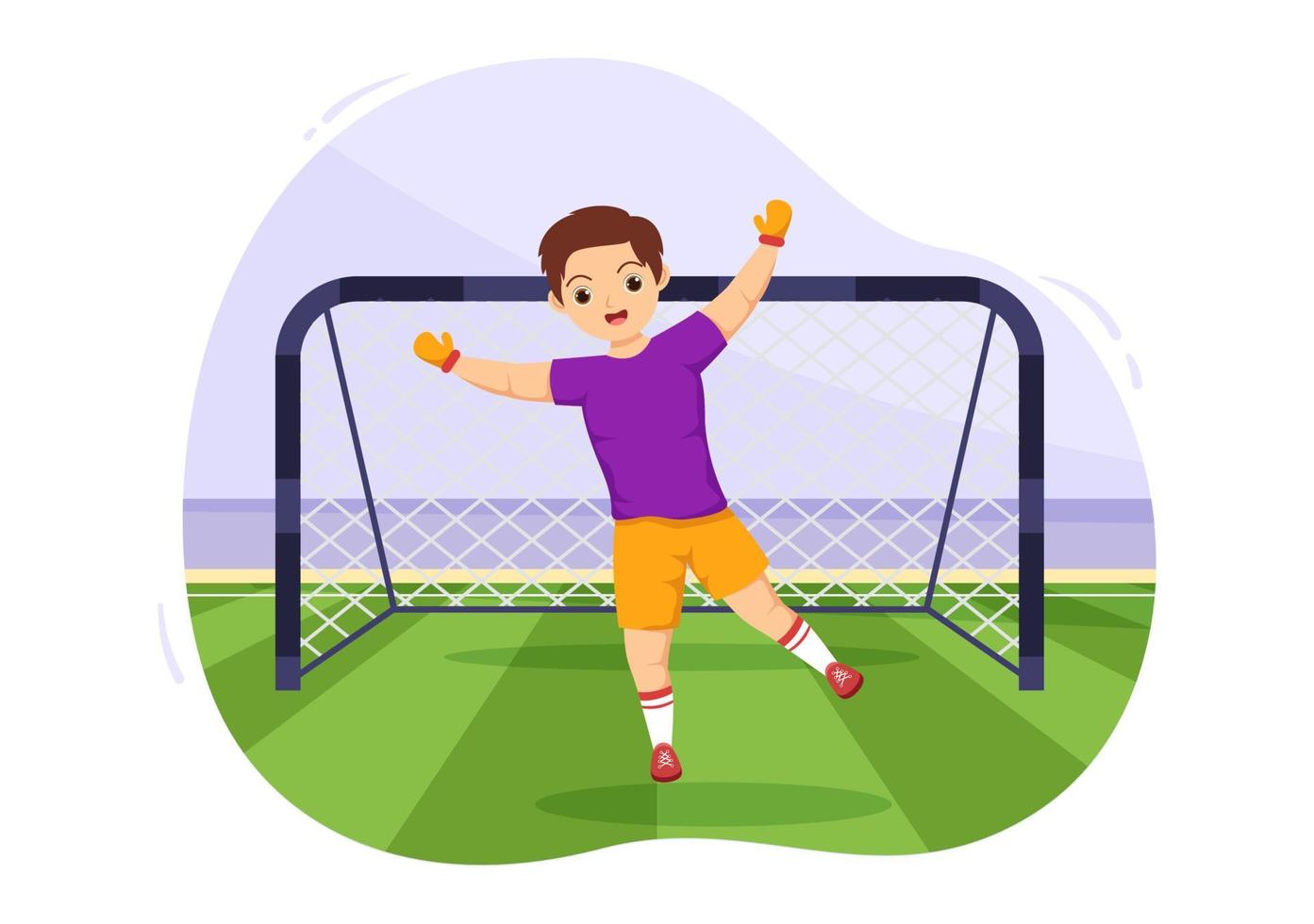 zaalvoetbal, voetbal of Amerikaans voetbal sport illustratie met kinderen spelers het schieten een bal en dribbelen in een kampioenschap sport- vlak tekenfilm hand- getrokken Sjablonen vector