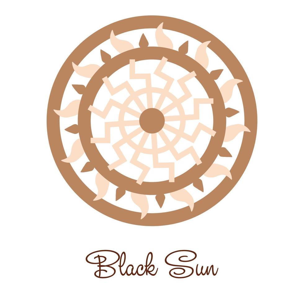 zwart zon, oude Slavisch symbool, versierd met Scandinavisch patronen. beige mode ontwerp vector