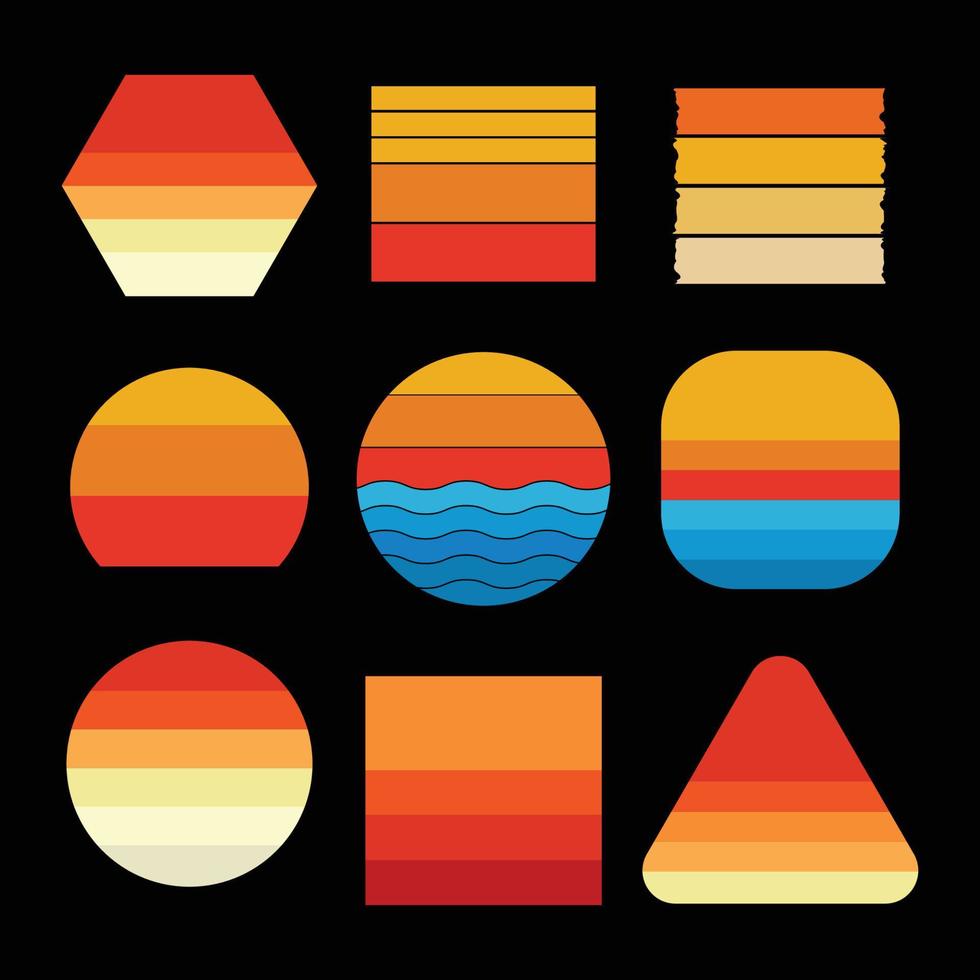 reeks van retro wijnoogst zonsondergang illustraties vector achtergrond