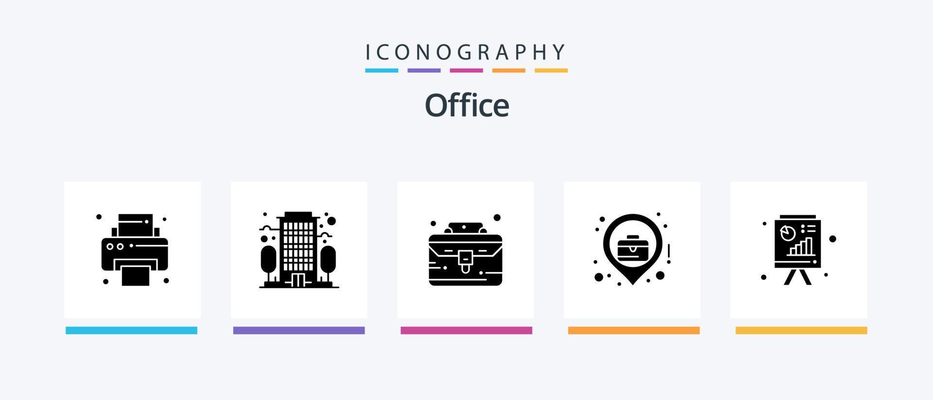 kantoor glyph 5 icoon pak inclusief bedrijf rapport. schoolbord. portefeuille. analyses. kaart. creatief pictogrammen ontwerp vector