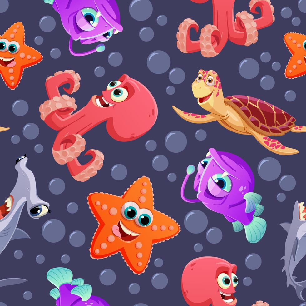helder patroon met zee dieren in tekenfilm stijl voor afdrukken en ontwerp. vector illustratie.