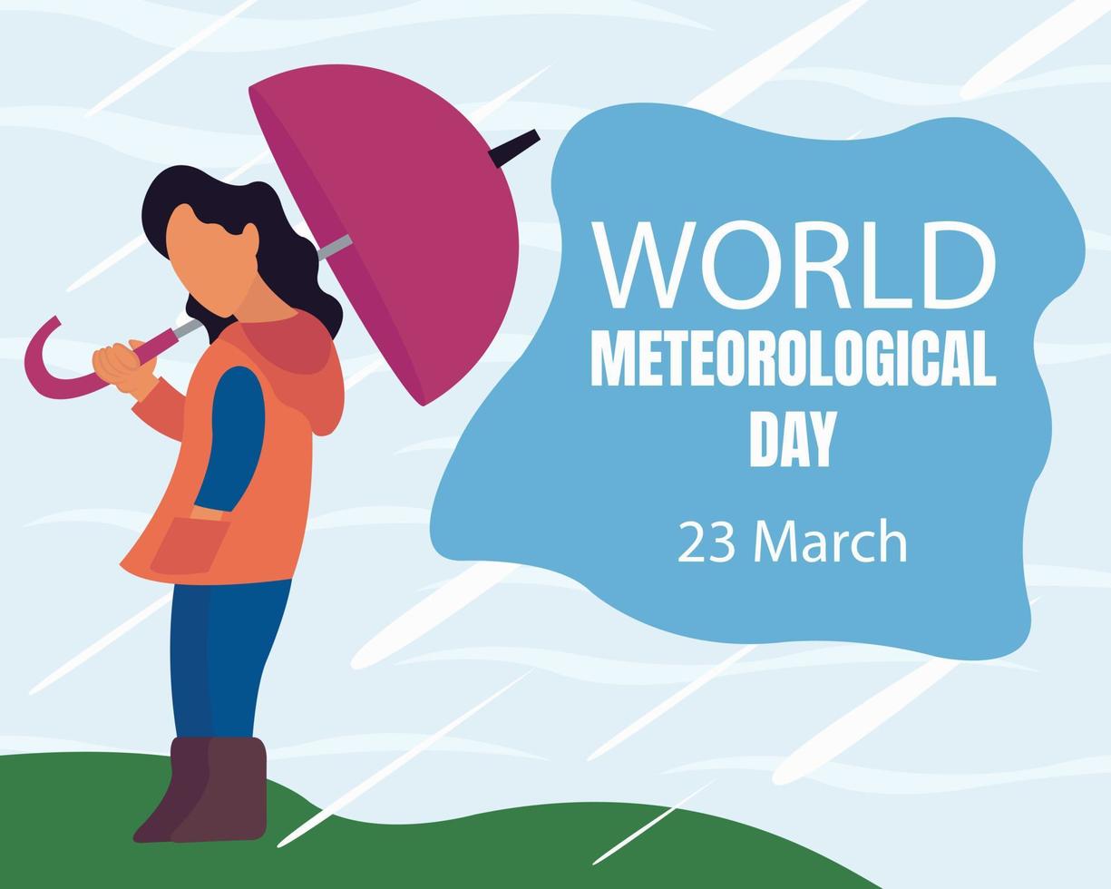 illustratie vector grafisch van een vrouw vervelend een paraplu wanneer het regent in de tuin, perfect voor Internationale dag, wereld meteorologisch dag, vieren, groet kaart, enz.