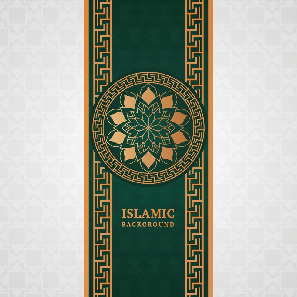 wit en groen Islamitisch meetkundig patroon ontwerp met gouden kader vector