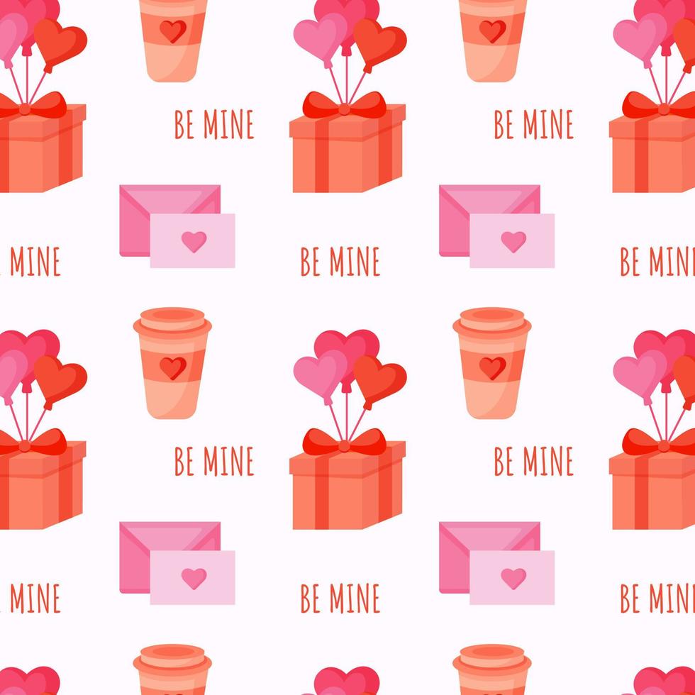 naadloos patroon met geschenk, brief en koffie met hart Valentijnsdag dag patroon vector