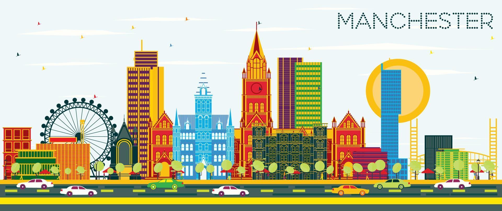 Manchester horizon met kleur gebouwen en blauw lucht. vector