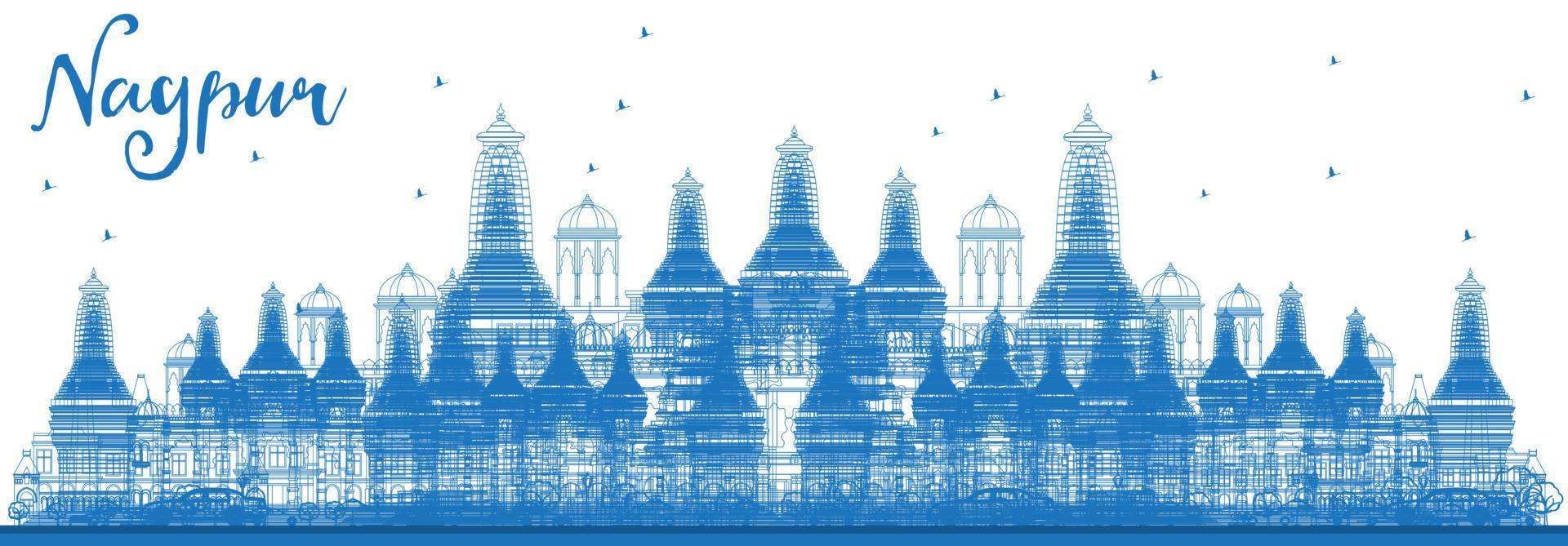 schets nagpur Indië horizon met blauw gebouwen. vector