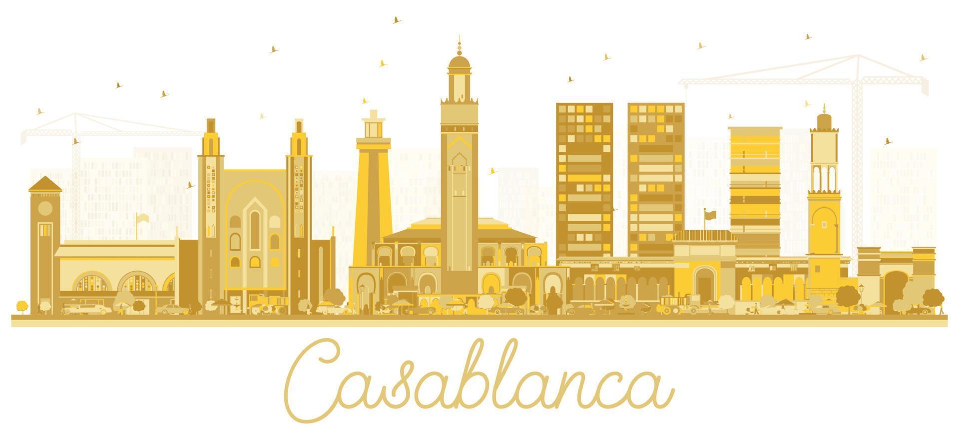 Casablanca Marokko stad horizon silhouet met gouden gebouwen. vector