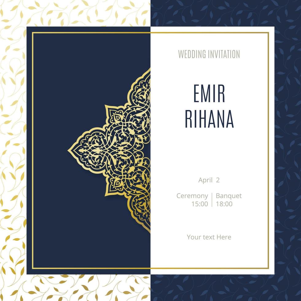 wijnoogst bruiloft uitnodiging kaart sjabloon voor moslim bruiloft. vector illustratie.