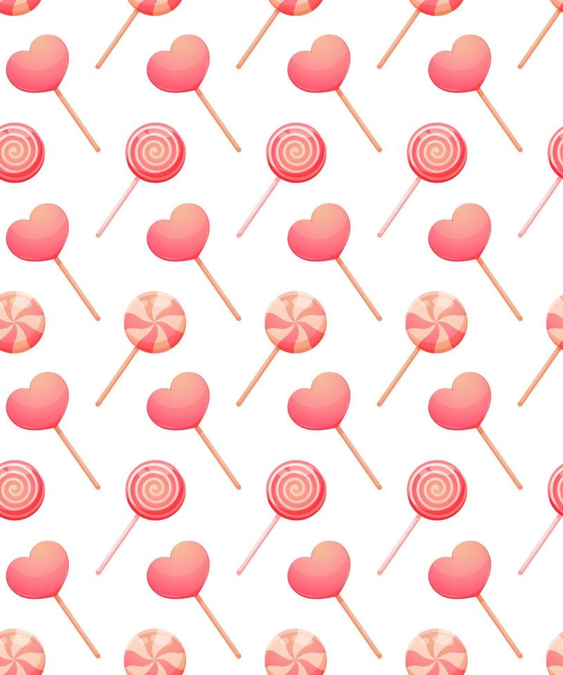 patroon met roze lolly, snoepgoed voor Valentijnsdag dag Aan wit achtergrond vector