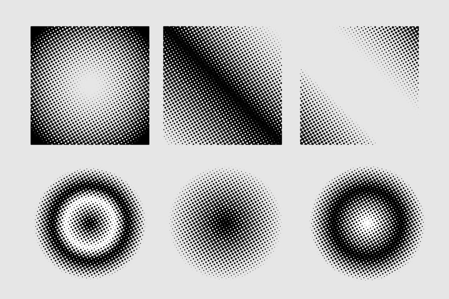 abstract stippel cirkels, ronde halftonen meetkundig dots helling en knal kunst textuur. punt verstuiven gradatie vector set. illustratie halftone helling gespot, effect ronde