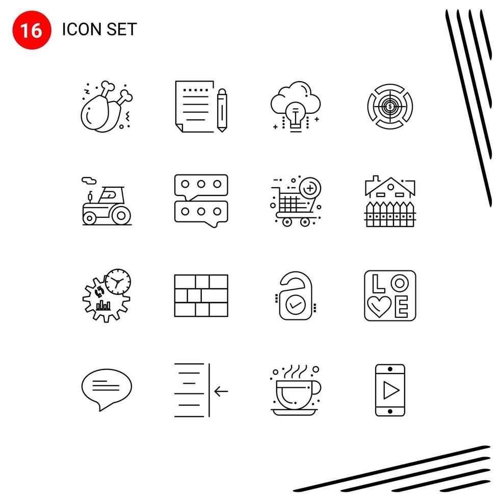 voorraad vector icoon pak van 16 lijn tekens en symbolen voor auto doelwit wolk focus licht bewerkbare vector ontwerp elementen