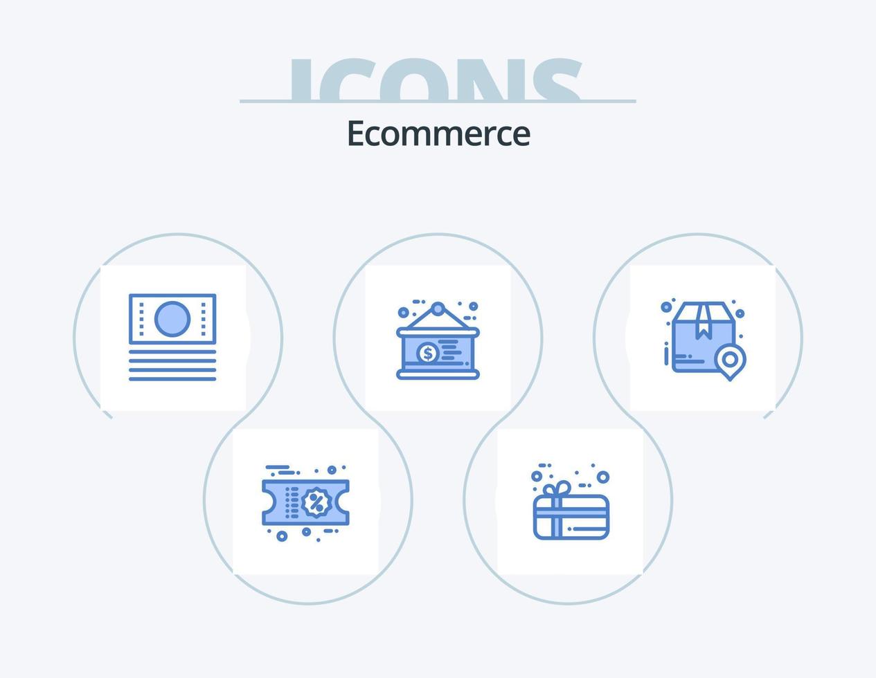 ecommerce blauw icoon pak 5 icoon ontwerp. Verzenden. pakket. winkel. levering. dollar teken vector