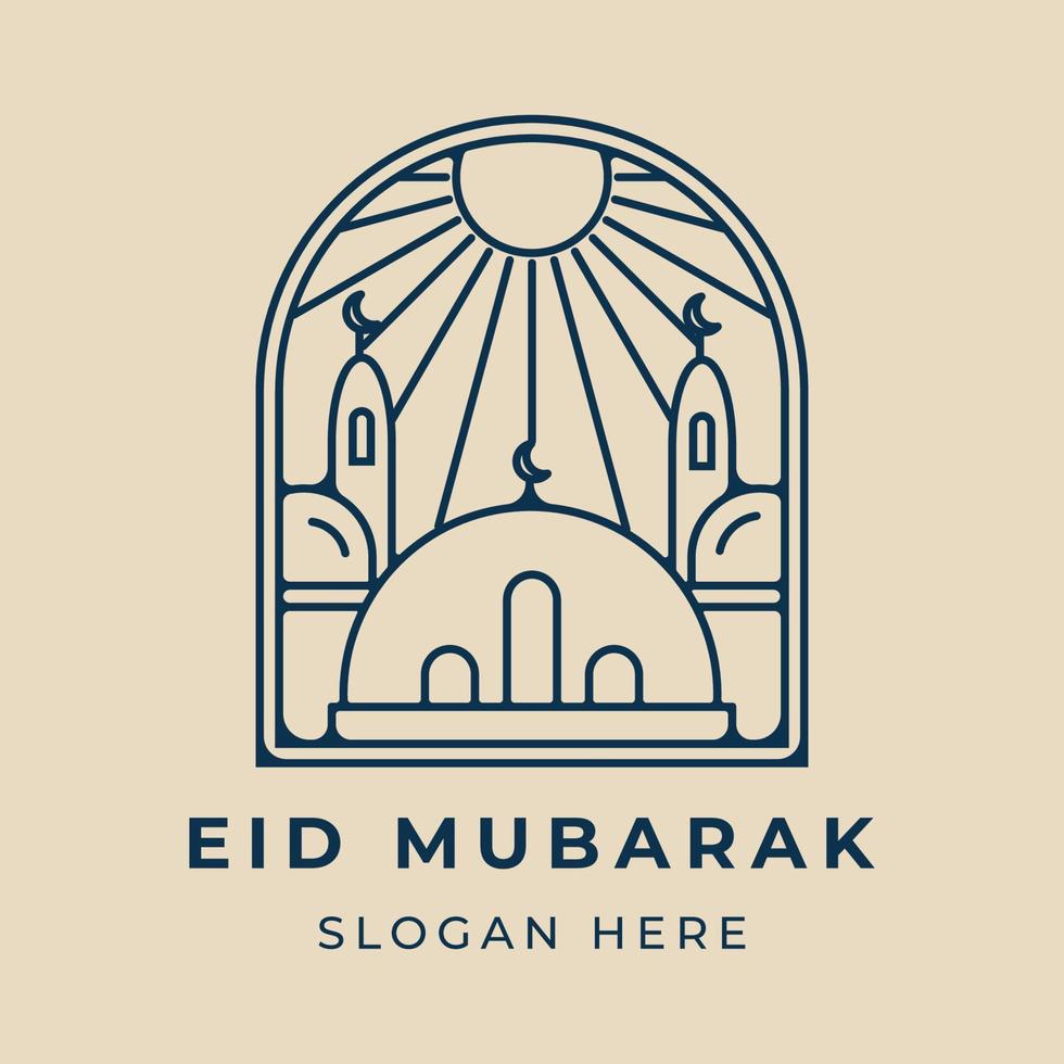 moskee Islamitisch lijn kunst logo minimalistische met embleem zonlicht vector illustratie ontwerp