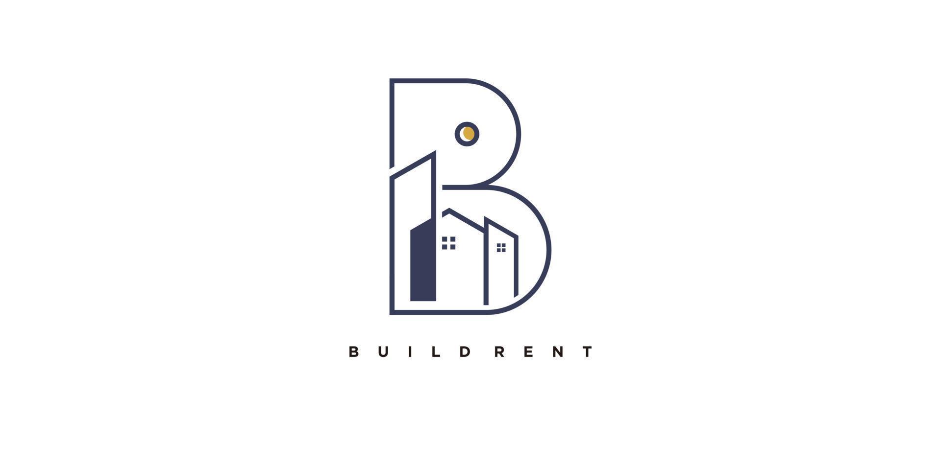 brief b logo ontwerp met gebouw concept vector