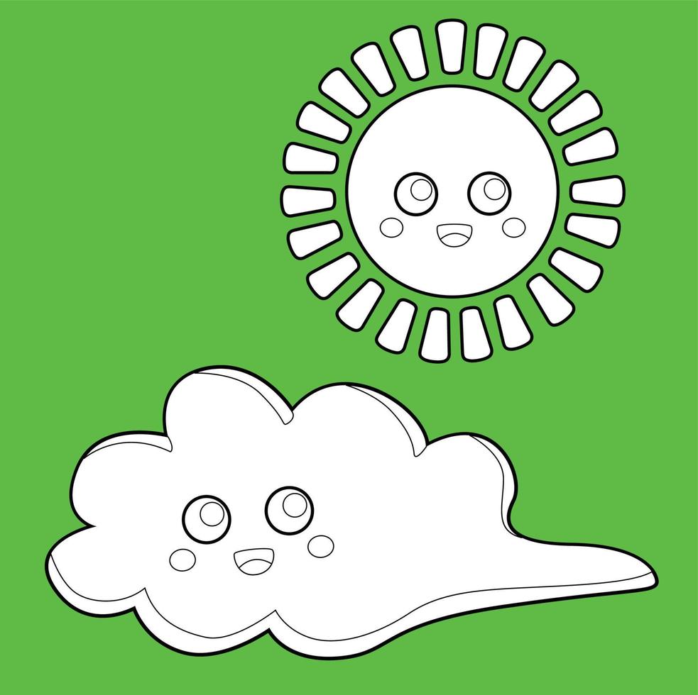 schattig zon en wolk weer tekenfilm digitaal postzegel vector