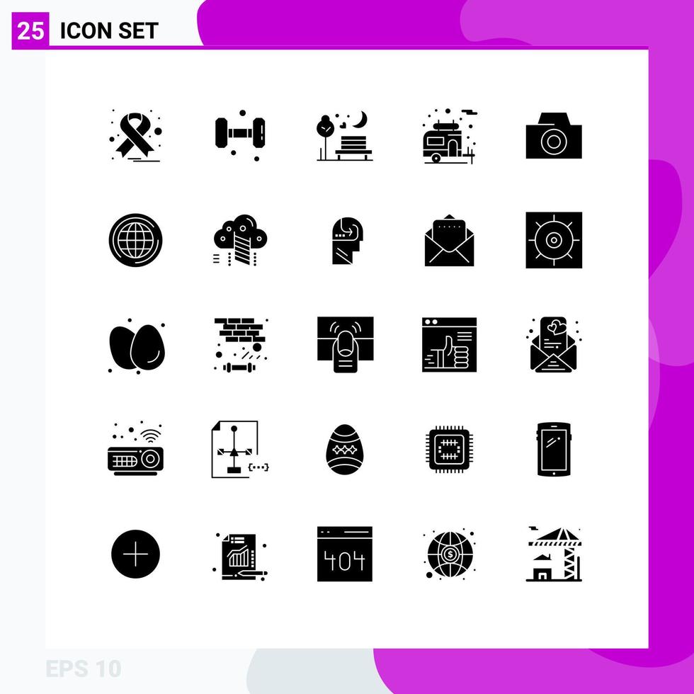 25 gebruiker koppel solide glyph pak van modern tekens en symbolen van wereld foto maan camper camper bewerkbare vector ontwerp elementen