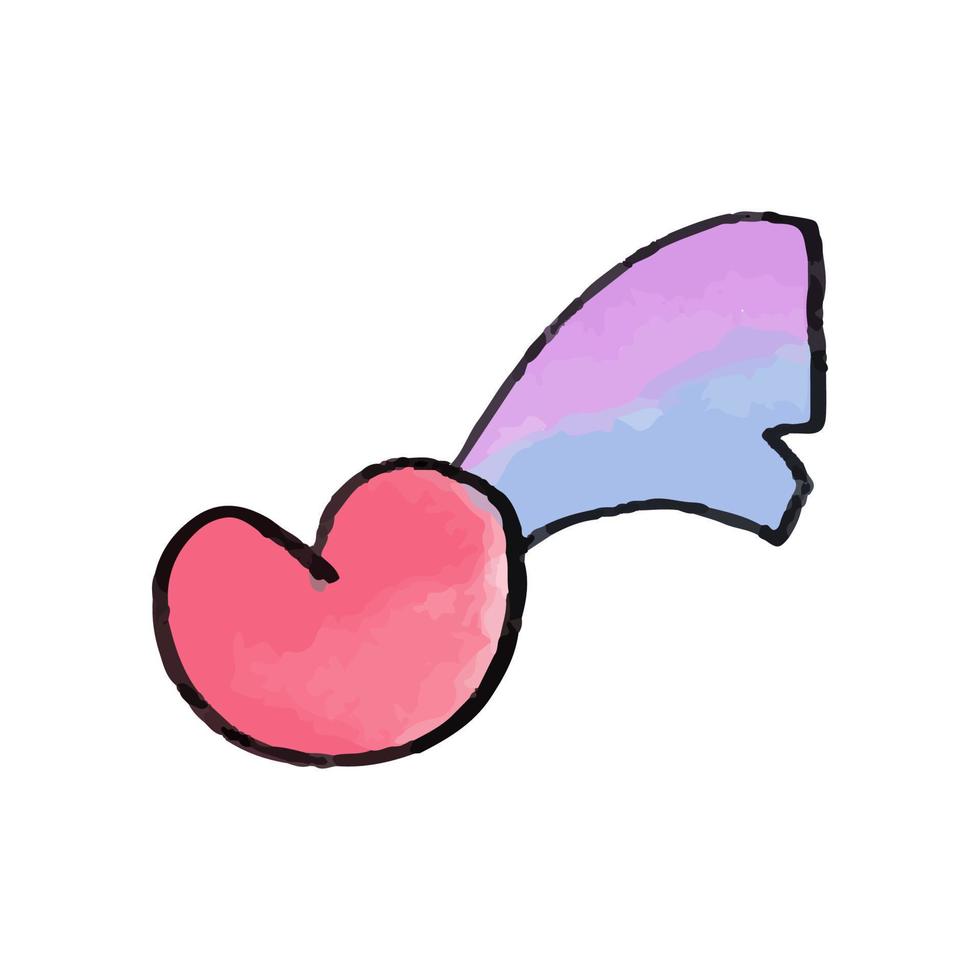 vector schattig waterverf hand- getrokken roze hart met regenboog ster staart.