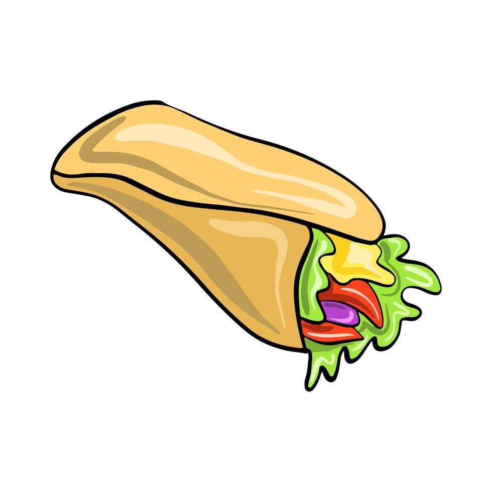 vector Mexicaans traditioneel voedsel burrito getrokken in vlak tekenfilm stijl.