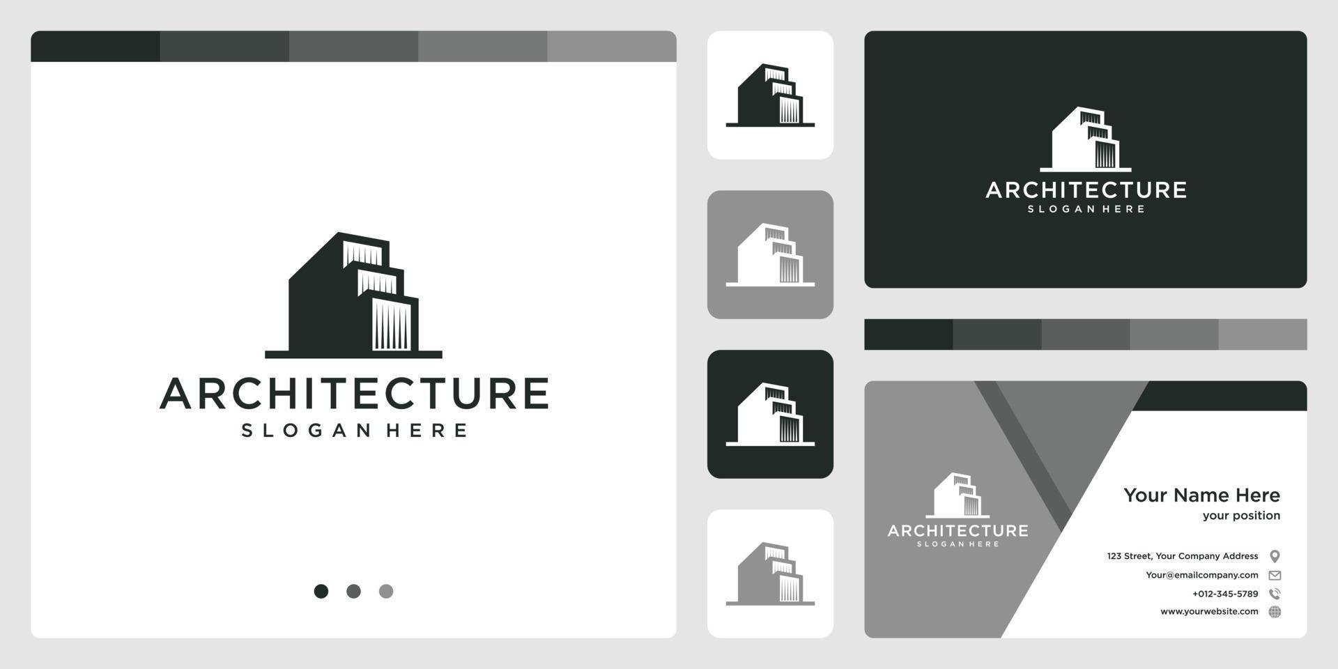 bouwkundig gebouw logo met echt landgoed logo ontwerp sjabloon. bedrijf kaart. vector