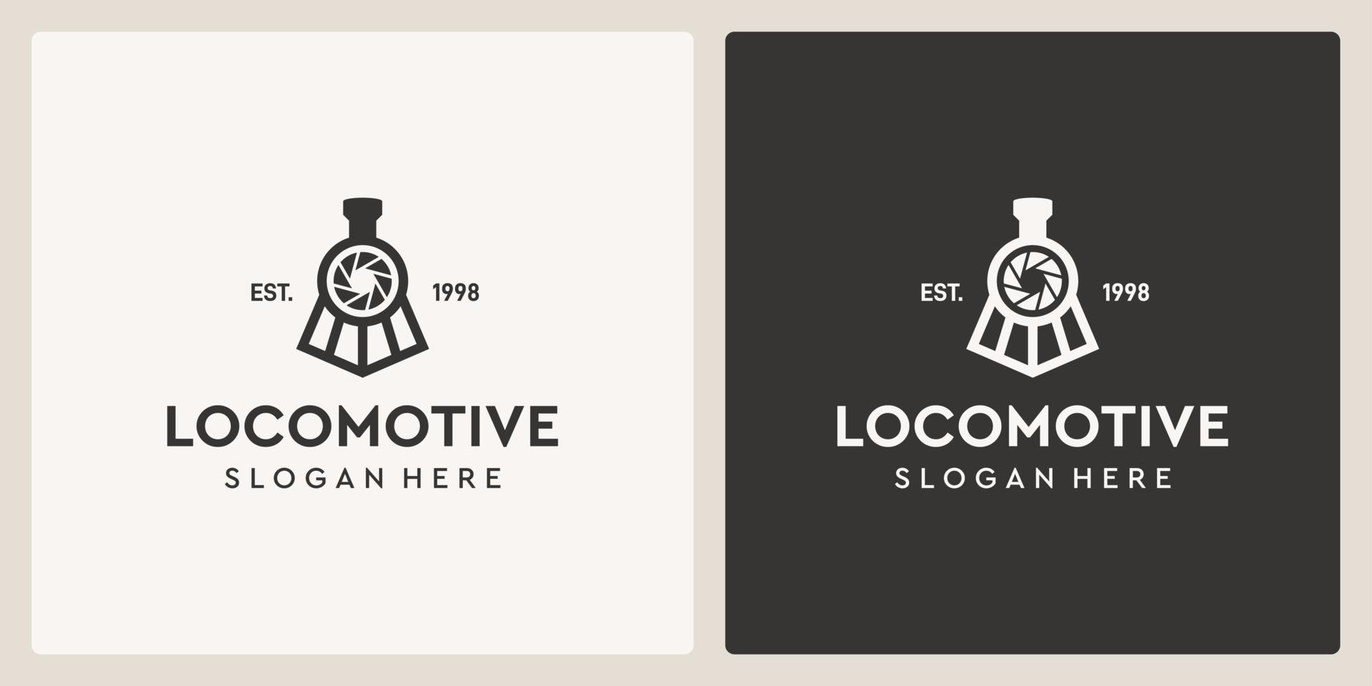 gemakkelijk wijnoogst oud locomotief trein en fotografie logo ontwerp sjabloon. vector