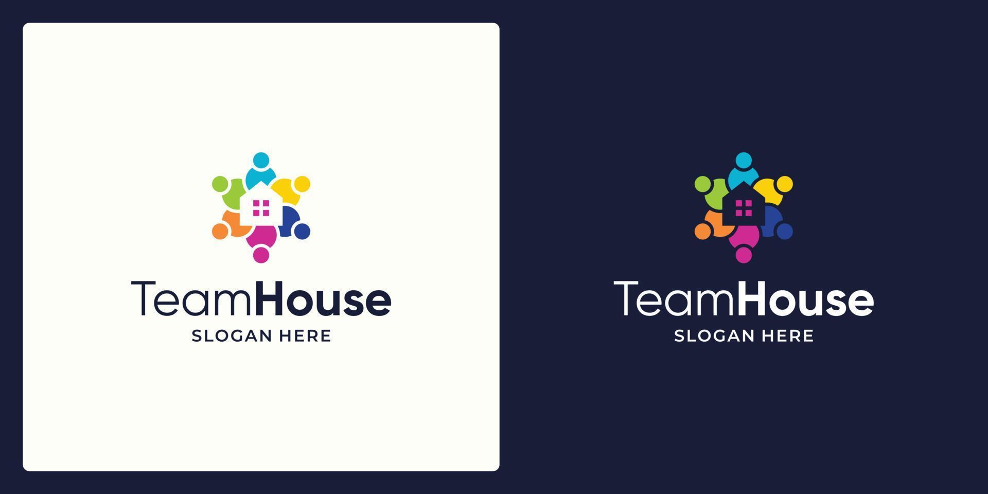 sociaal netwerk team logo ontwerp vector en huis gebouw logo.