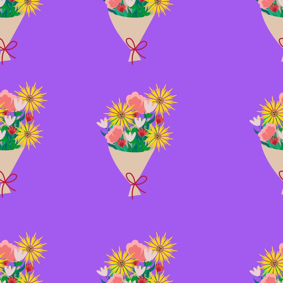 boeket van verschillend bloemen naadloos patroon. vector beige bloemen afdrukken in vlak stijl