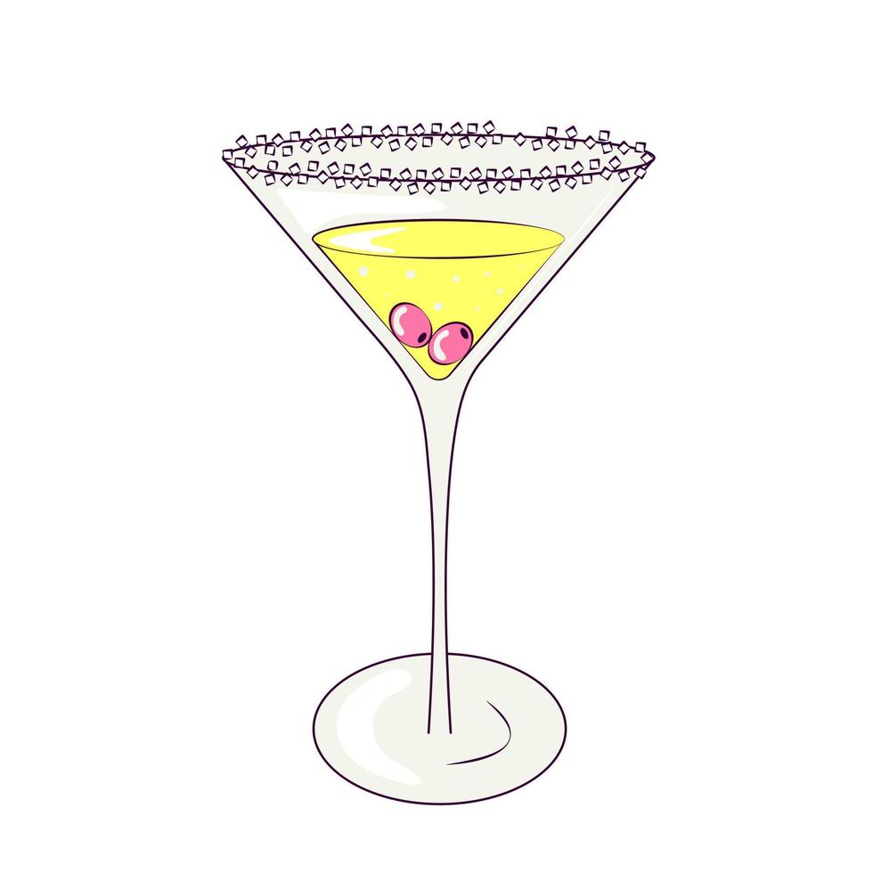 martini glas met olijven in retro groovy stijl vector