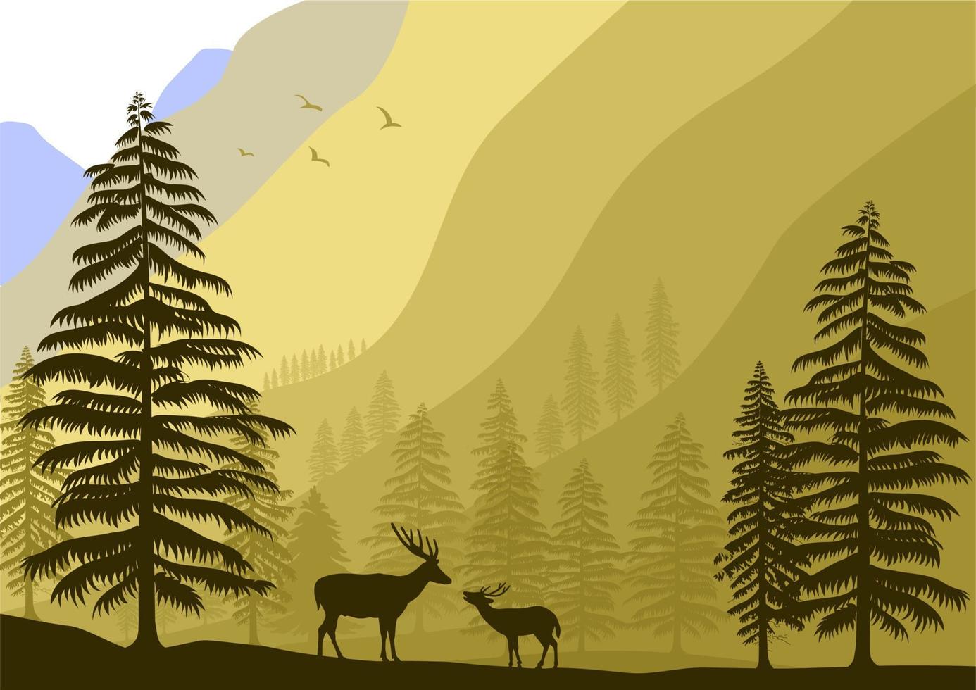 hert dieren in het wild landschap vector illustratie in natuur. bruin toon Woud landschap.