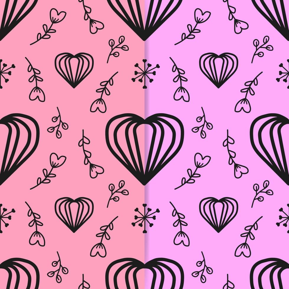lijn tekening van hart vorm en schattig bloemen ornament Aan twee kleur achtergrond. naadloos patroon vector illustratie. geschikt voor Valentijnsdag dag kaarten, omhulsel papier, textiel