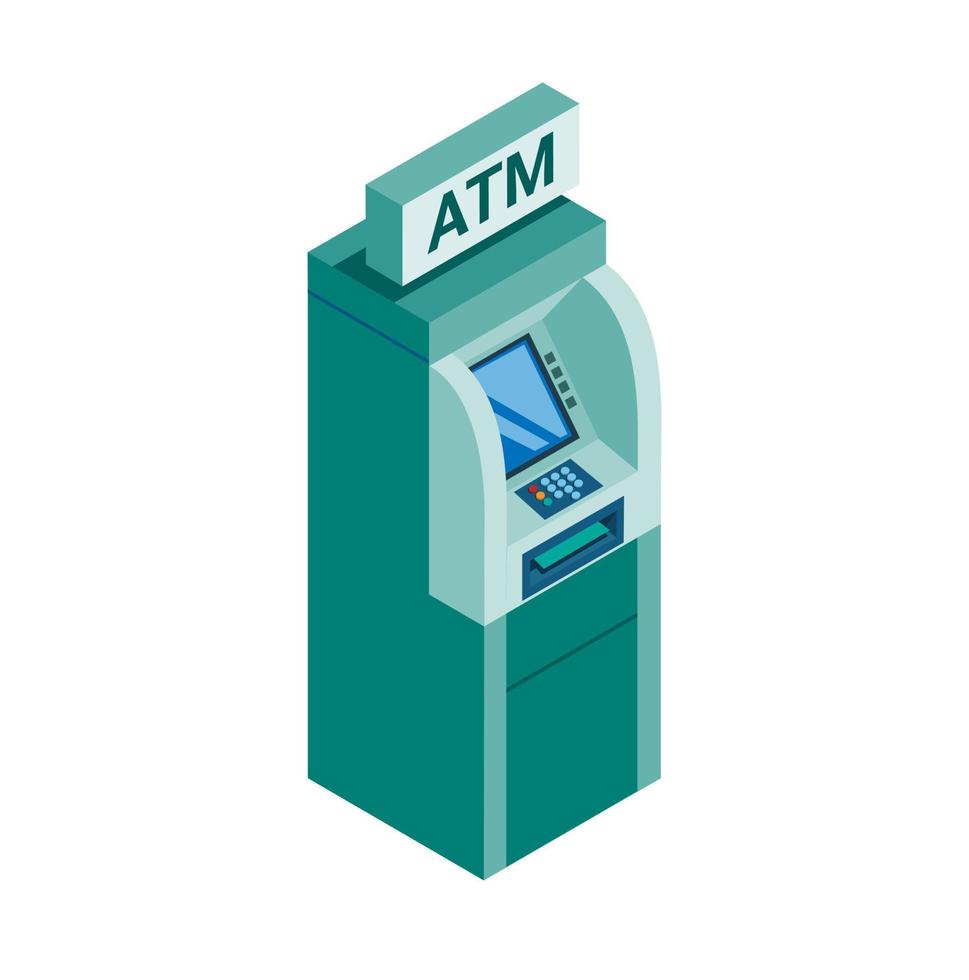 Geldautomaat machine isometrische illustratie vector