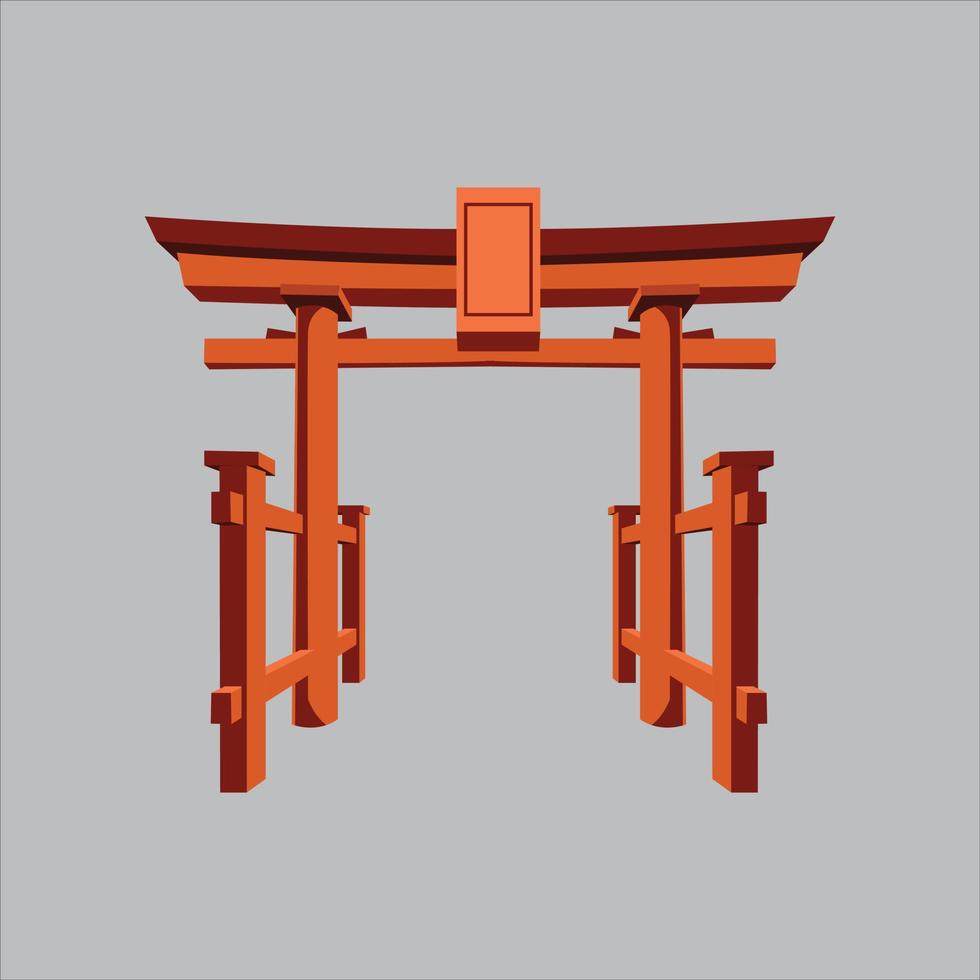 Japans torii poort. realistisch symbool van Japan, Shintoïsme geloof. rood houten heilig tori boog. oude Ingang, oostelijk erfgoed en mijlpaal. oosters religieus architectuur. vector illustratie