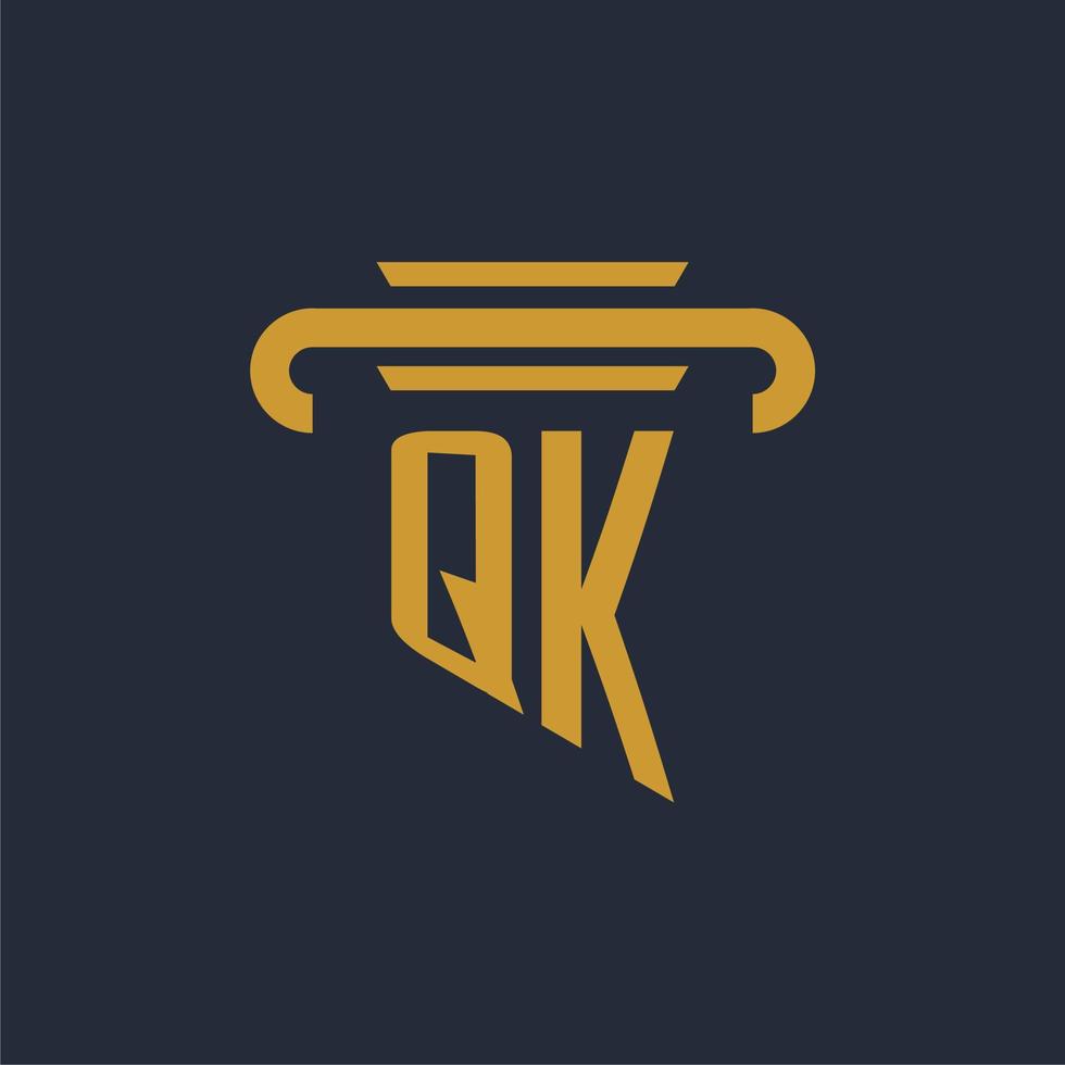 qk eerste logo monogram met pijler icoon ontwerp vector beeld