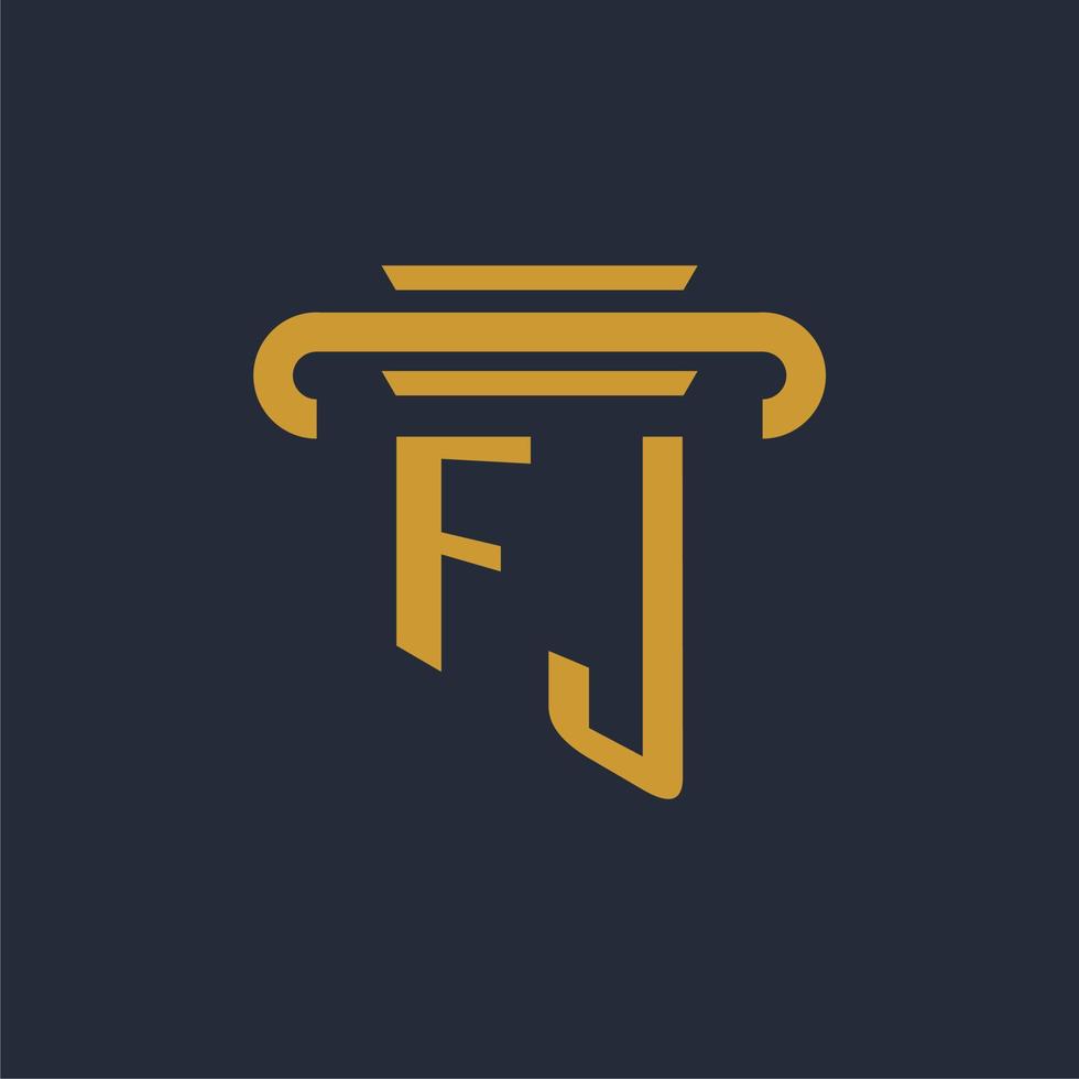 fj eerste logo monogram met pijler icoon ontwerp vector beeld